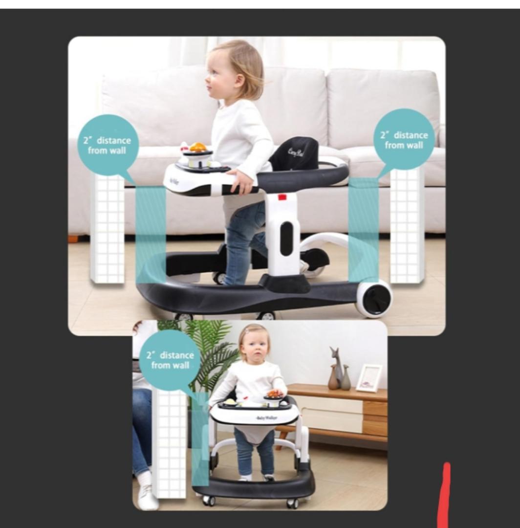 Premium 4-in-1 Baby Walker with Wheels, Foldable Baby Push Walker with Adjustable Height & Speed, Standing Activity Center with Music & Lights