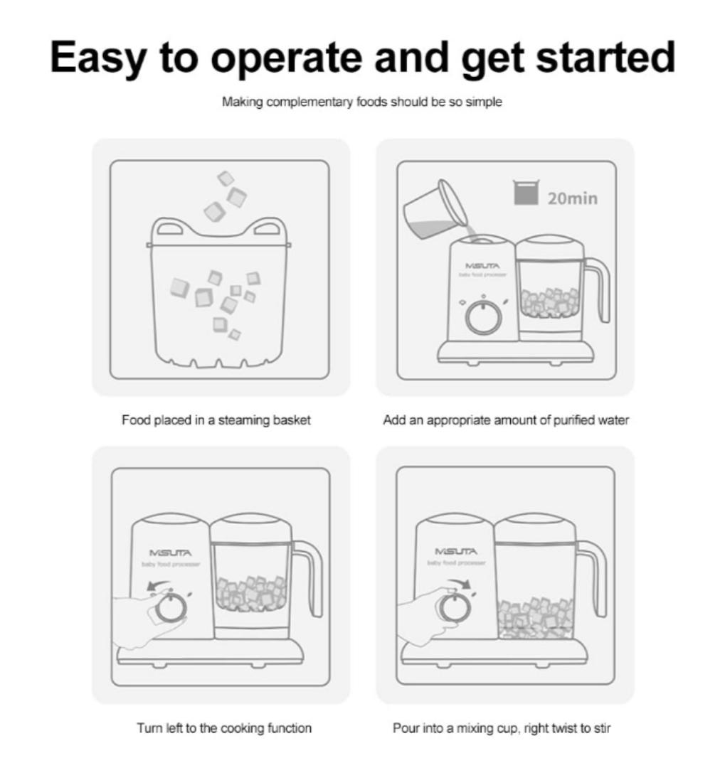 4 in 1 Multifunctional Baby Food Blender 500ml Baby Food Blender Electric Steamer Sustenance Supplement Cooking Mixing Mini Foods Grinder Cooking