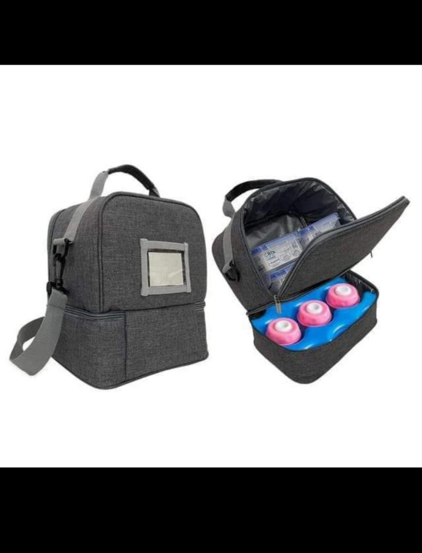 Breastmilk Cooler Bag with 2 Ice Pack No Bottles Cooler Bag for Baby Milk Bag with Cooler Double Deck Breast Milk Storage Bag for Breastfeeding Nursing Daycare Insulated Lunch Bag with Strap