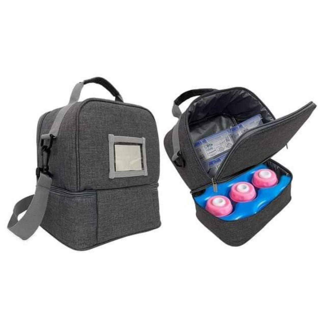 Breastmilk Cooler Bag with 2 Ice Pack No Bottles Cooler Bag for Baby Milk Bag with Cooler Double Deck Breast Milk Storage Bag for Breastfeeding Nursing Daycare Insulated Lunch Bag with Strap