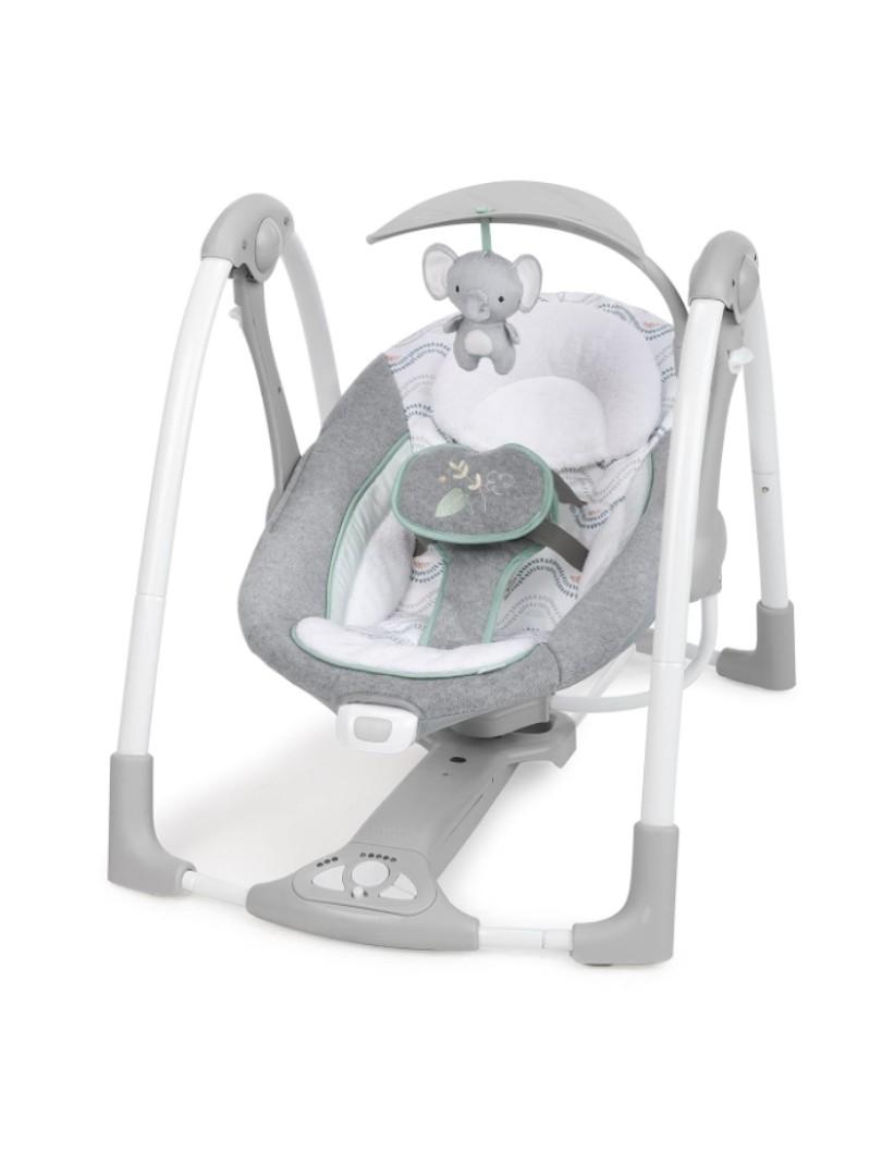 Ingenuity ConvertMe 2-in-1 Compact Portable Automatic Baby Swing & Infant Seat, Battery-Saving Vibrations, Nature Sounds, 0-9 Months 6-20 lbs