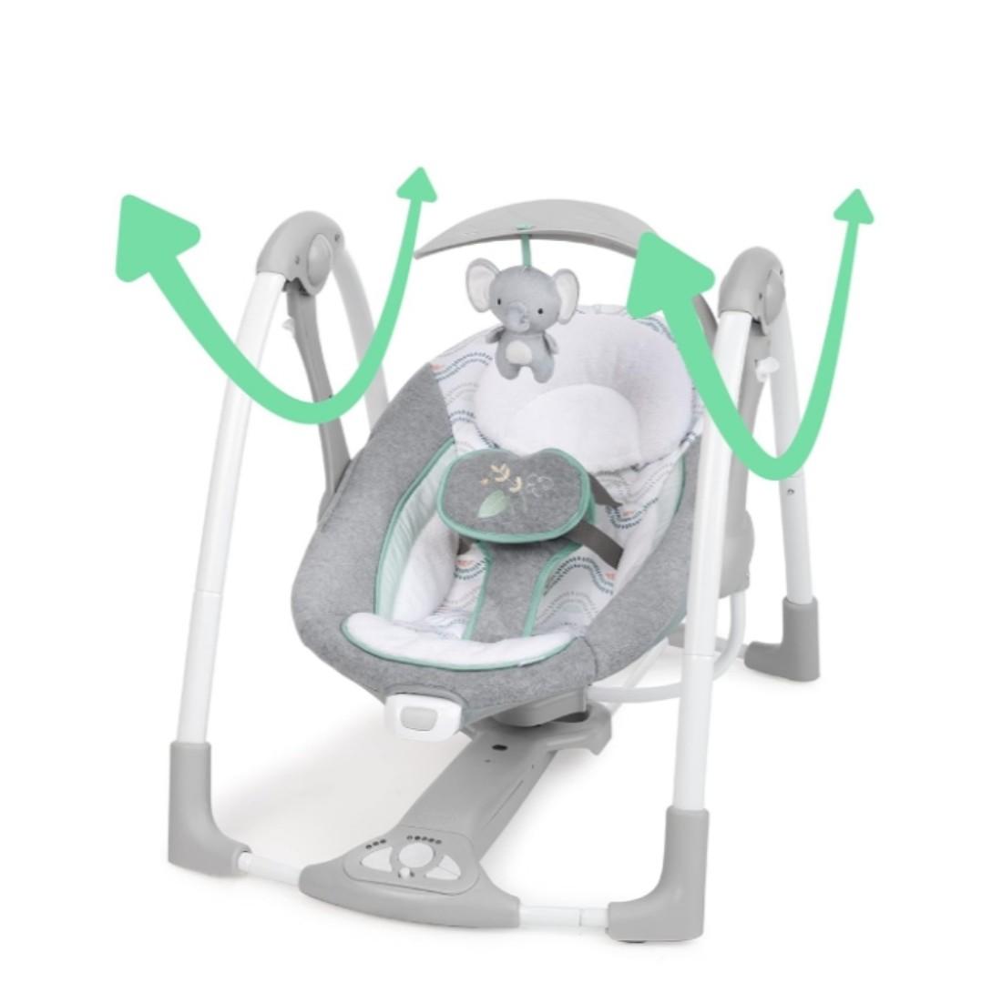 Ingenuity ConvertMe 2-in-1 Compact Portable Automatic Baby Swing & Infant Seat, Battery-Saving Vibrations, Nature Sounds, 0-9 Months 6-20 lbs