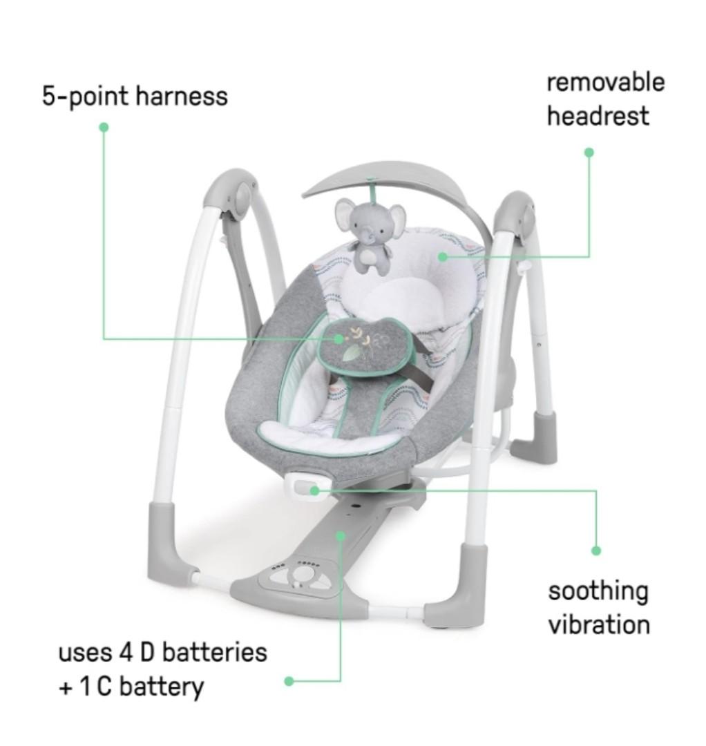 Ingenuity ConvertMe 2-in-1 Compact Portable Automatic Baby Swing & Infant Seat, Battery-Saving Vibrations, Nature Sounds, 0-9 Months 6-20 lbs
