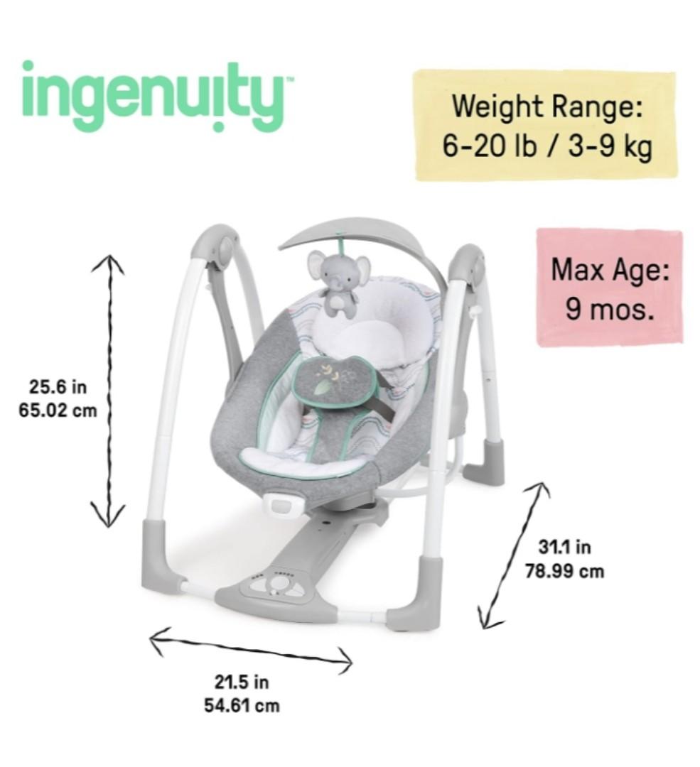 Ingenuity ConvertMe 2-in-1 Compact Portable Automatic Baby Swing & Infant Seat, Battery-Saving Vibrations, Nature Sounds, 0-9 Months 6-20 lbs