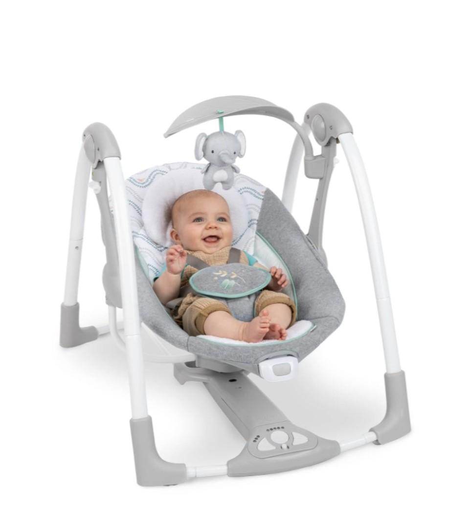 Ingenuity ConvertMe 2-in-1 Compact Portable Automatic Baby Swing & Infant Seat, Battery-Saving Vibrations, Nature Sounds, 0-9 Months 6-20 lbs
