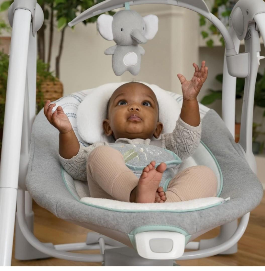 Ingenuity ConvertMe 2-in-1 Compact Portable Automatic Baby Swing & Infant Seat, Battery-Saving Vibrations, Nature Sounds, 0-9 Months 6-20 lbs