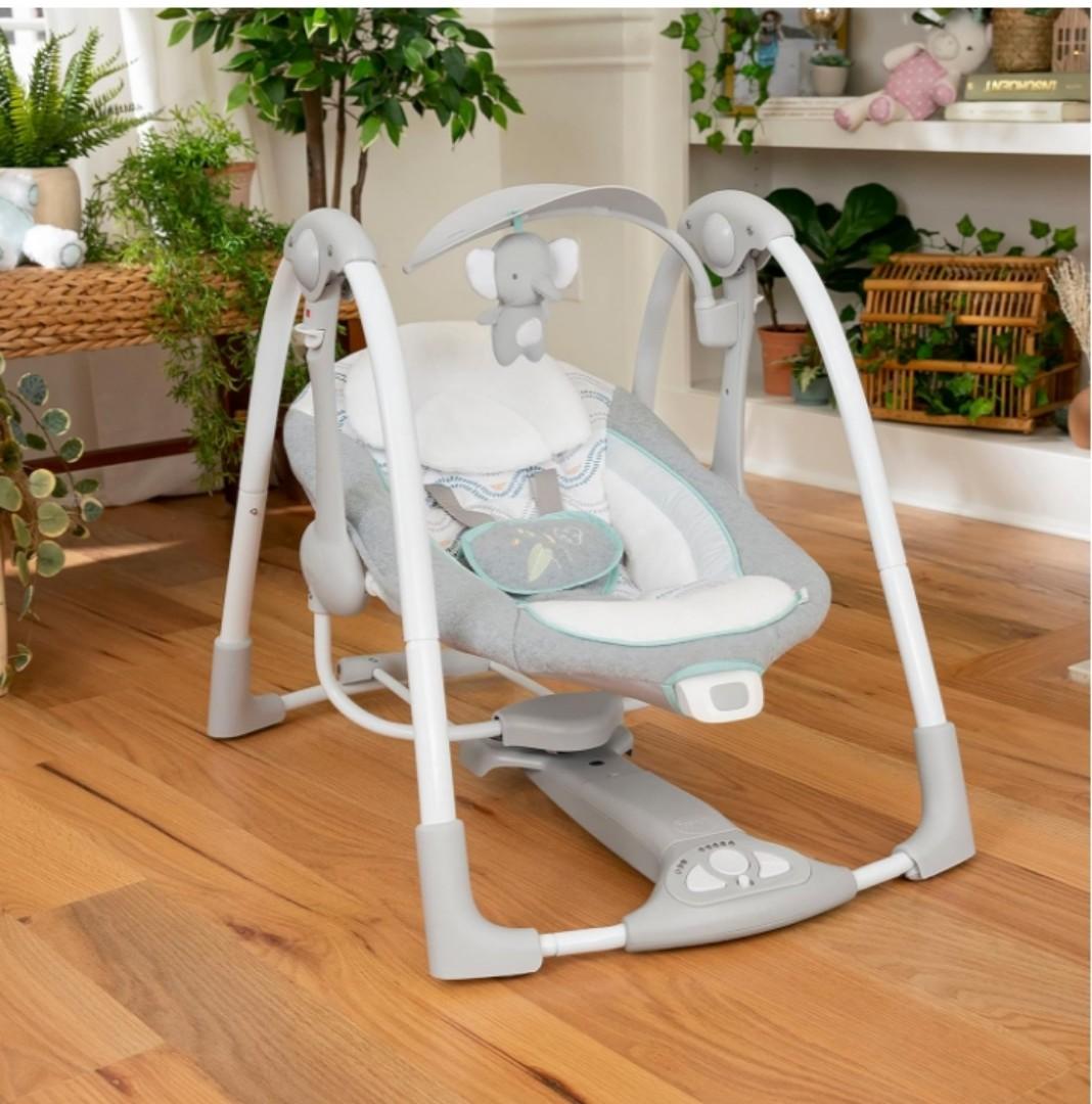 Ingenuity ConvertMe 2-in-1 Compact Portable Automatic Baby Swing & Infant Seat, Battery-Saving Vibrations, Nature Sounds, 0-9 Months 6-20 lbs