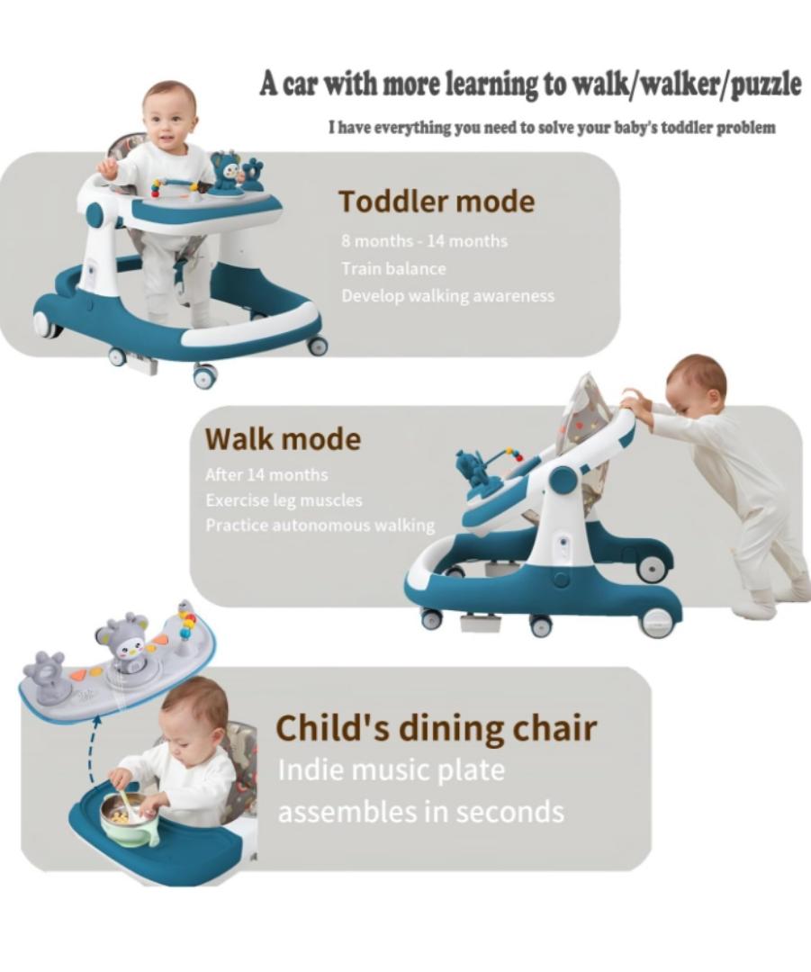 Baby Walker,3 in 1 Multifunctional Learning Walker,Seat or Push Behind,Infant Activity Center w/Music & Steering Wheel,Seat Cushion,Activity Baby Push Walker for Boys Girls Age 6 Months and up