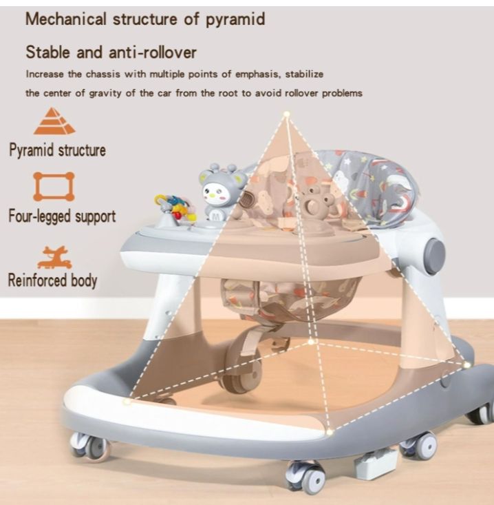 Baby Walker,3 in 1 Multifunctional Learning Walker,Seat or Push Behind,Infant Activity Center w/Music & Steering Wheel,Seat Cushion,Activity Baby Push Walker for Boys Girls Age 6 Months and up