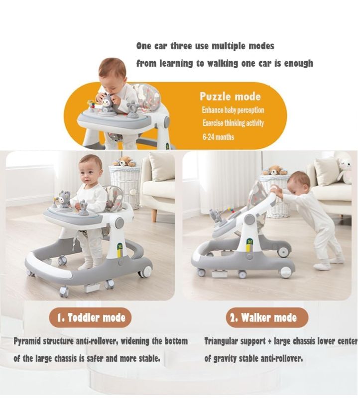Baby Walker,3 in 1 Multifunctional Learning Walker,Seat or Push Behind,Infant Activity Center w/Music & Steering Wheel,Seat Cushion,Activity Baby Push Walker for Boys Girls Age 6 Months and up