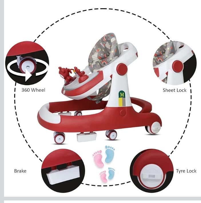 Baby Walker,3 in 1 Multifunctional Learning Walker,Seat or Push Behind,Infant Activity Center w/Music & Steering Wheel,Seat Cushion,Activity Baby Push Walker for Boys Girls Age 6 Months and up