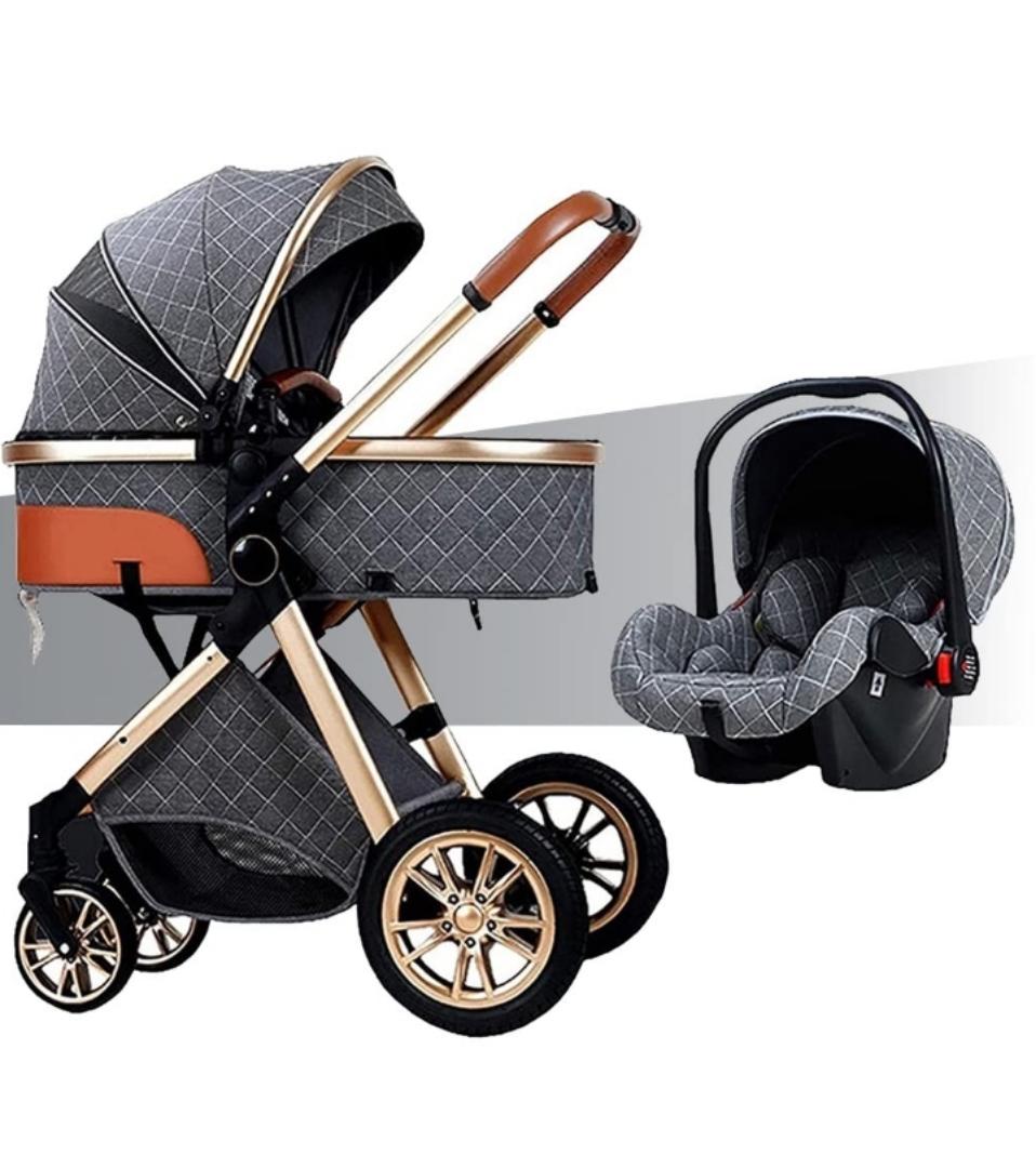 Folding 3 in 1 Baby Stroller Bassinet with Carseat Carrycot for Newborn and Toddler, Newborn Reversible Bassinet Pram,Adjustable High View Luxury Baby Pram Stroller