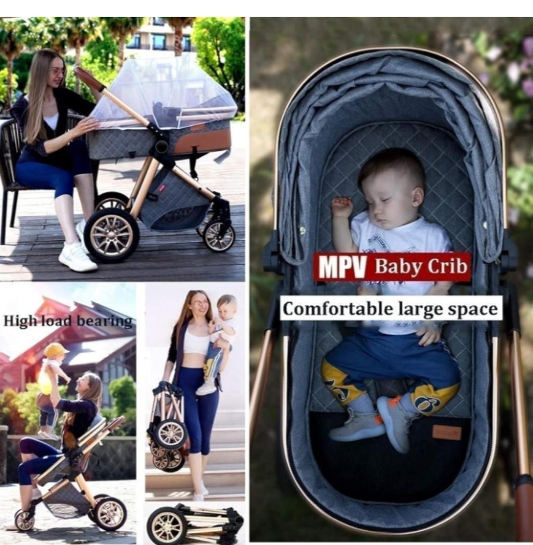 Folding 3 in 1 Baby Stroller Bassinet with Carseat Carrycot for Newborn and Toddler, Newborn Reversible Bassinet Pram,Adjustable High View Luxury Baby Pram Stroller