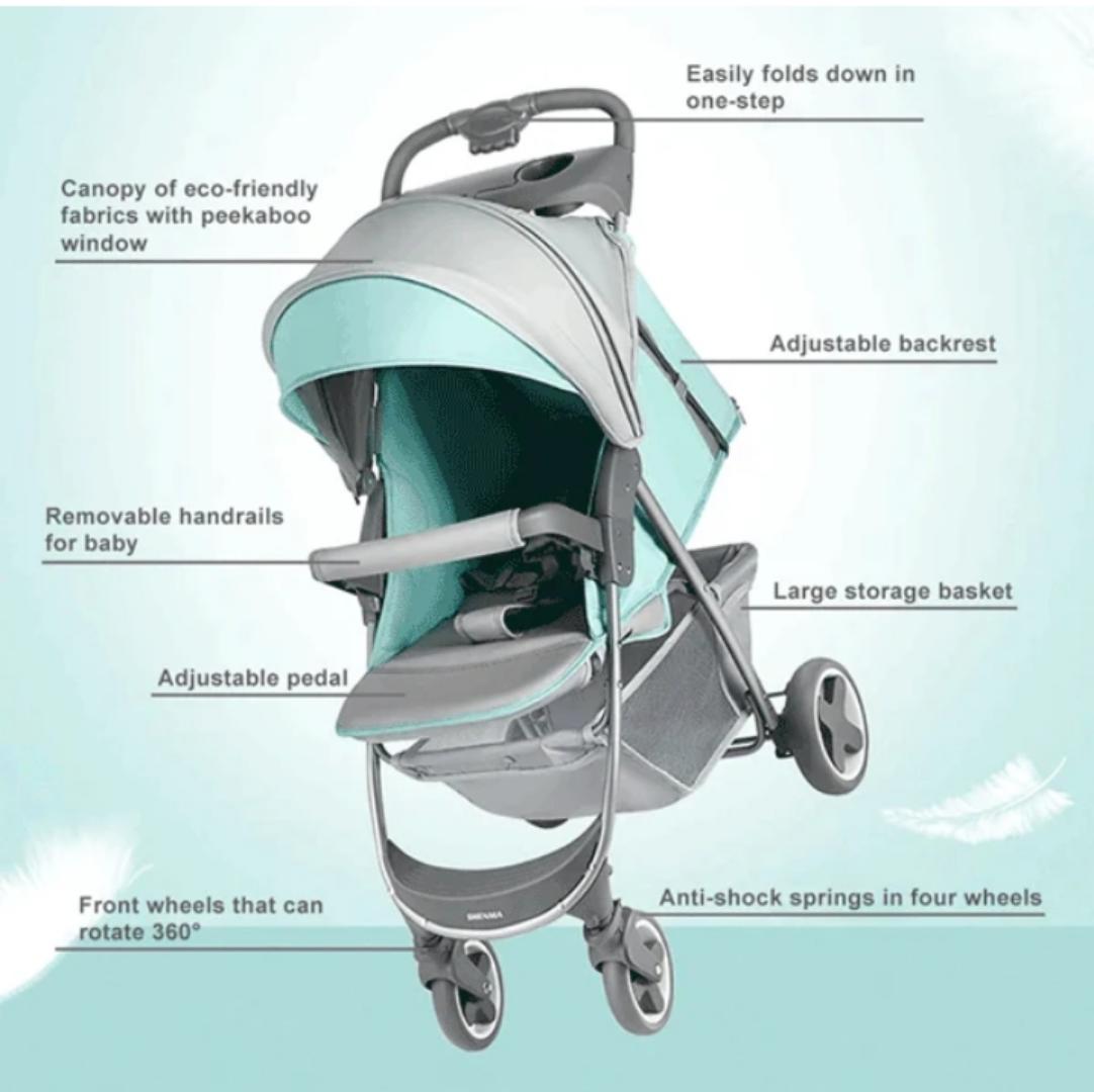 Premium Lightweight Baby Stroller with Sun Canopy, Adjustable Backrest, 360° Swivel Wheels, Large Storage Basket & Breathable Cushion Seat – Suitable for Newborn to 3 Years