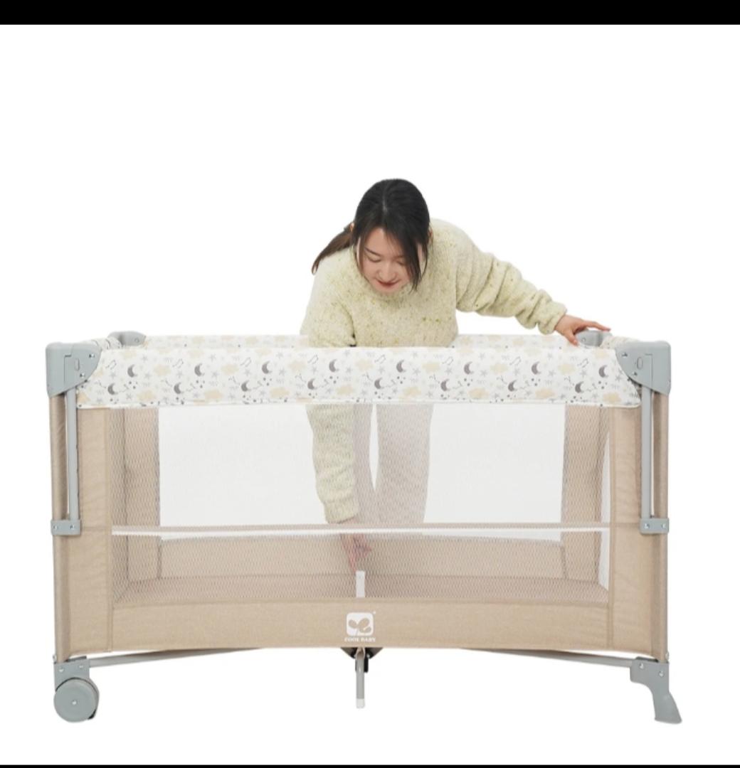 CoolBaby 8-in-1 Multifunctional Cotton Cosleeper Playpen with Mosquito Net, Toys & Free Mattress