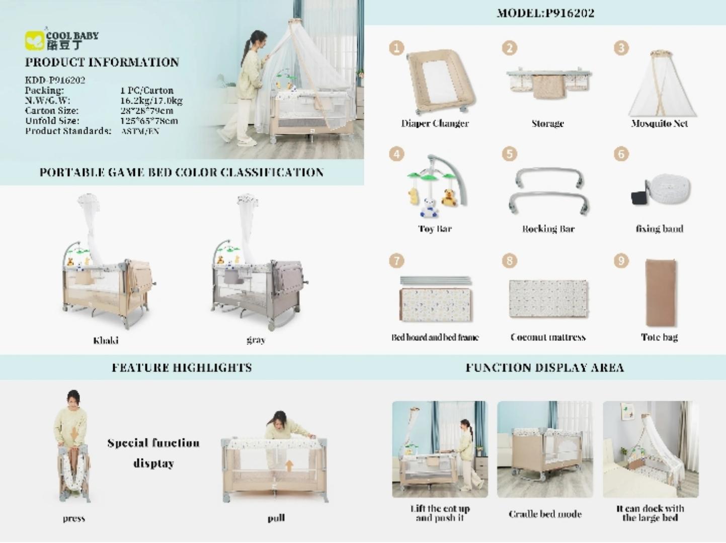 CoolBaby 8-in-1 Multifunctional Cotton Cosleeper Playpen with Mosquito Net, Toys & Free Mattress