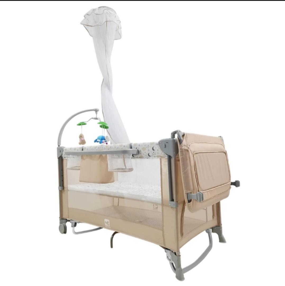 CoolBaby 8-in-1 Multifunctional Cotton Cosleeper Playpen with Mosquito Net, Toys & Free Mattress