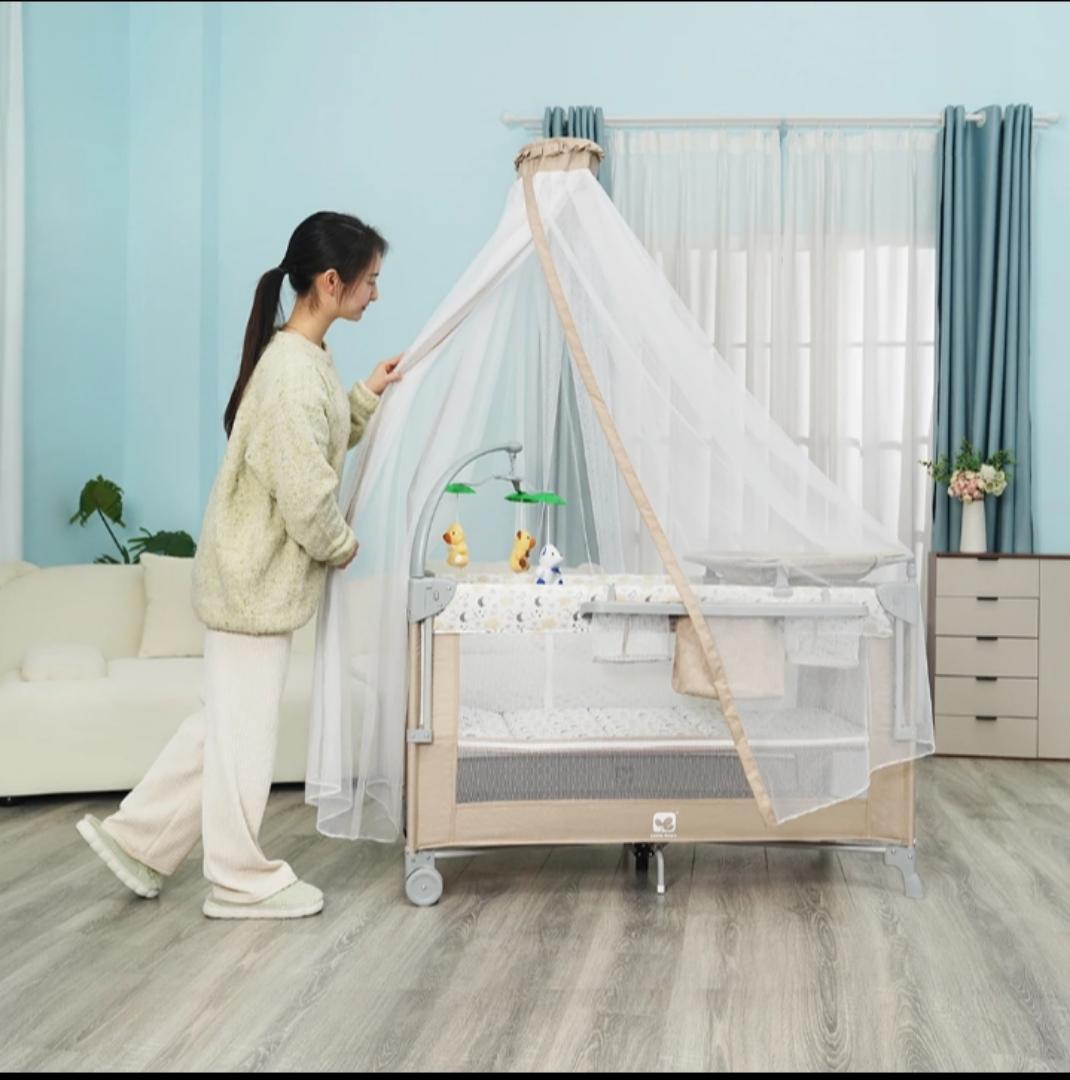 CoolBaby 8-in-1 Multifunctional Cotton Cosleeper Playpen with Mosquito Net, Toys & Free Mattress