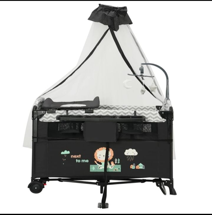 CoolBaby 8-in-1 Multifunctional Cotton Cosleeper Playpen with Mosquito Net, Toys & Free Mattress