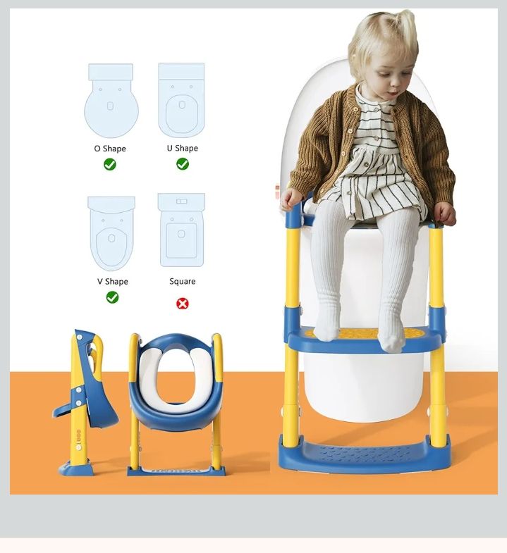 Potty Training Toilet Seat Toddler: Kids Potty Training Seat with Adjustable Height Non-Slip Step Ladder - Foldable Portable Toilet Trainer Chair with Guard Handle Soft Cushion for Baby Boys Girl