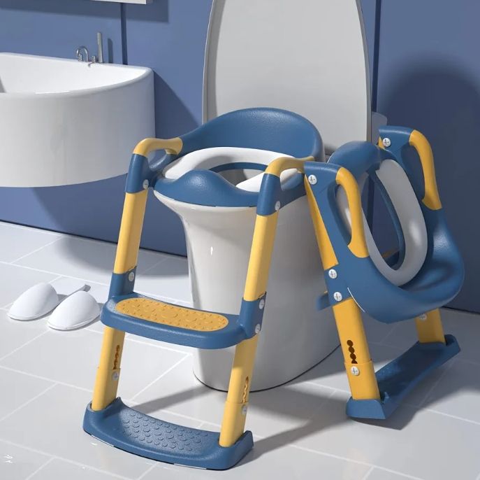 Potty Training Toilet Seat Toddler: Kids Potty Training Seat with Adjustable Height Non-Slip Step Ladder - Foldable Portable Toilet Trainer Chair with Guard Handle Soft Cushion for Baby Boys Girl