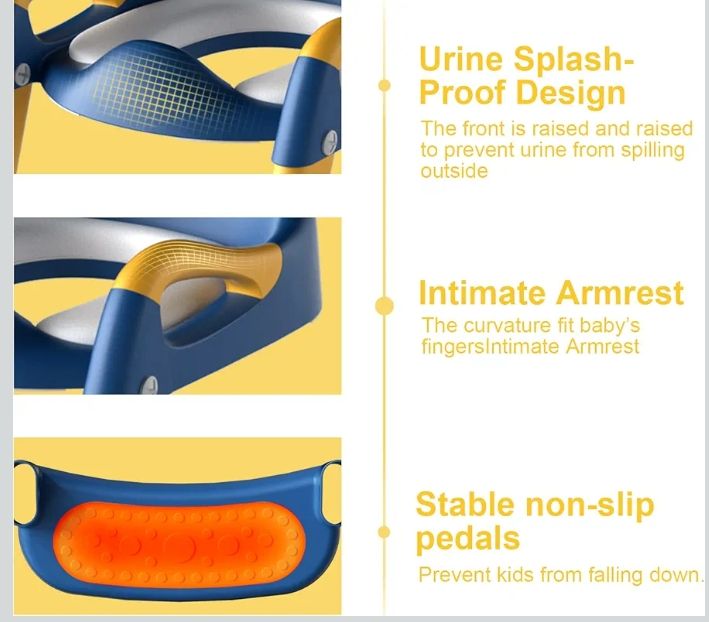 Potty Training Toilet Seat Toddler: Kids Potty Training Seat with Adjustable Height Non-Slip Step Ladder - Foldable Portable Toilet Trainer Chair with Guard Handle Soft Cushion for Baby Boys Girl