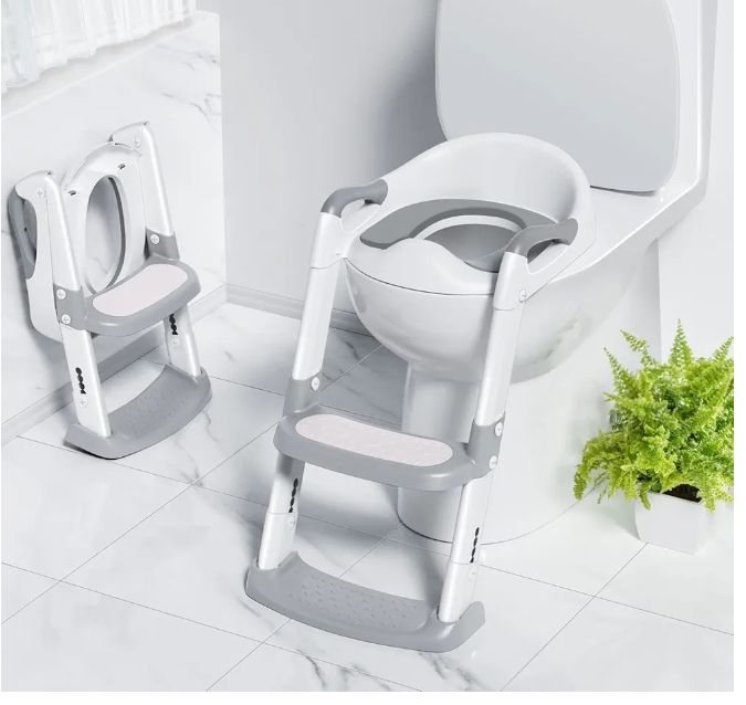 Potty Training Toilet Seat Toddler: Kids Potty Training Seat with Adjustable Height Non-Slip Step Ladder - Foldable Portable Toilet Trainer Chair with Guard Handle Soft Cushion for Baby Boys Girl