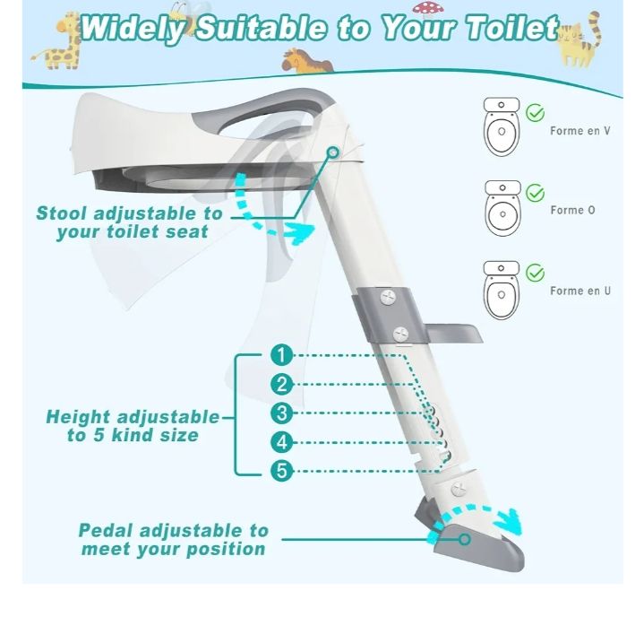 Potty Training Toilet Seat Toddler: Kids Potty Training Seat with Adjustable Height Non-Slip Step Ladder - Foldable Portable Toilet Trainer Chair with Guard Handle Soft Cushion for Baby Boys Girl