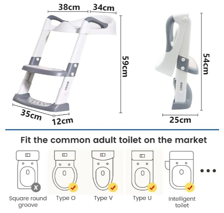Potty Training Toilet Seat Toddler: Kids Potty Training Seat with Adjustable Height Non-Slip Step Ladder - Foldable Portable Toilet Trainer Chair with Guard Handle Soft Cushion for Baby Boys Girl