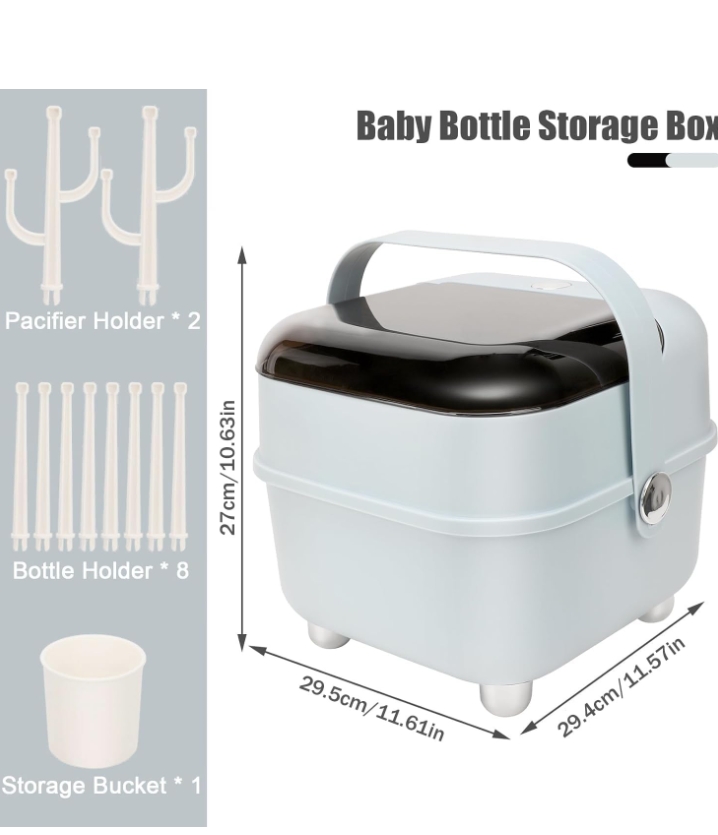Baby Bottle Holder, Portable Large Capacity Toddler Bottles Storage Box with Lid Cover Anti-Dust Protection and Cutlery Storage Baby Bottle Drying Rack for Baby at Home Kitchen Travel