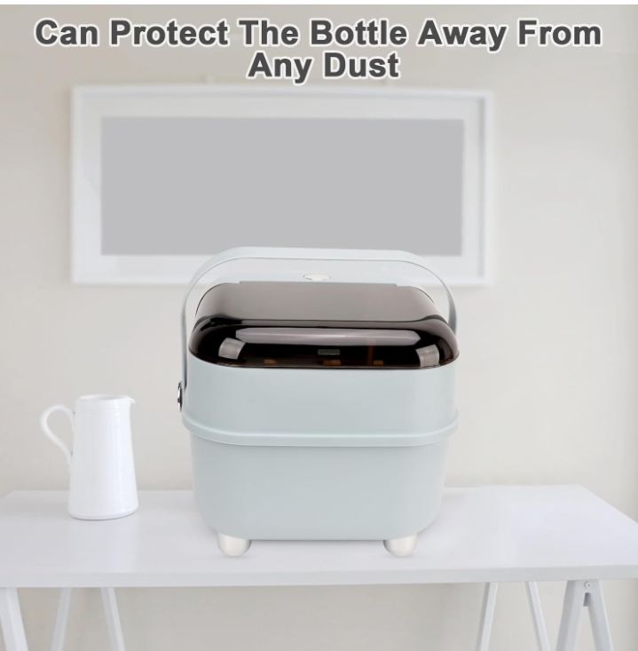 Baby Bottle Holder, Portable Large Capacity Toddler Bottles Storage Box with Lid Cover Anti-Dust Protection and Cutlery Storage Baby Bottle Drying Rack for Baby at Home Kitchen Travel