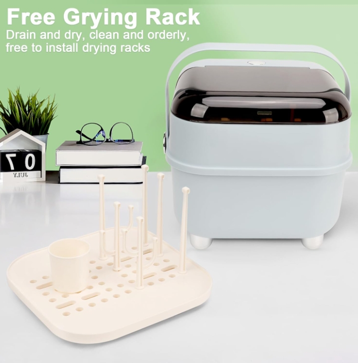 Baby Bottle Holder, Portable Large Capacity Toddler Bottles Storage Box with Lid Cover Anti-Dust Protection and Cutlery Storage Baby Bottle Drying Rack for Baby at Home Kitchen Travel