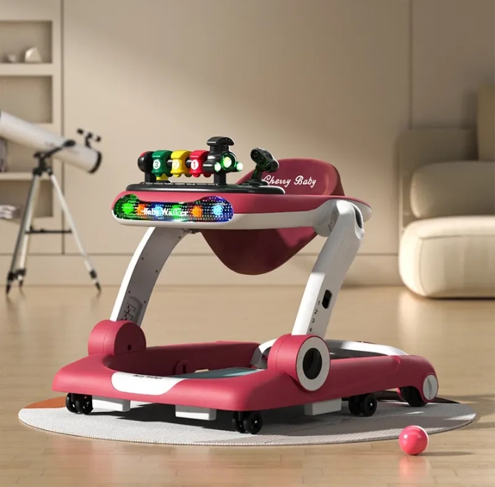 Baby Walker,4-Gear Height Adjustable Baby Walker with Wheels,5 in 1 Baby Activity Center,Music and Lights Bouncer Walker for Baby Boy 6-18 Months,Adjustable Speed Baby Push Walker