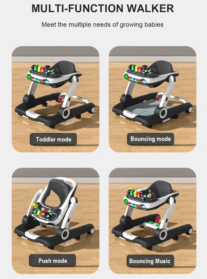 Baby Walker,4-Gear Height Adjustable Baby Walker with Wheels,5 in 1 Baby Activity Center,Music and Lights Bouncer Walker for Baby Boy 6-18 Months,Adjustable Speed Baby Push Walker