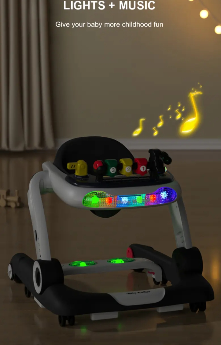 Baby Walker,4-Gear Height Adjustable Baby Walker with Wheels,5 in 1 Baby Activity Center,Music and Lights Bouncer Walker for Baby Boy 6-18 Months,Adjustable Speed Baby Push Walker