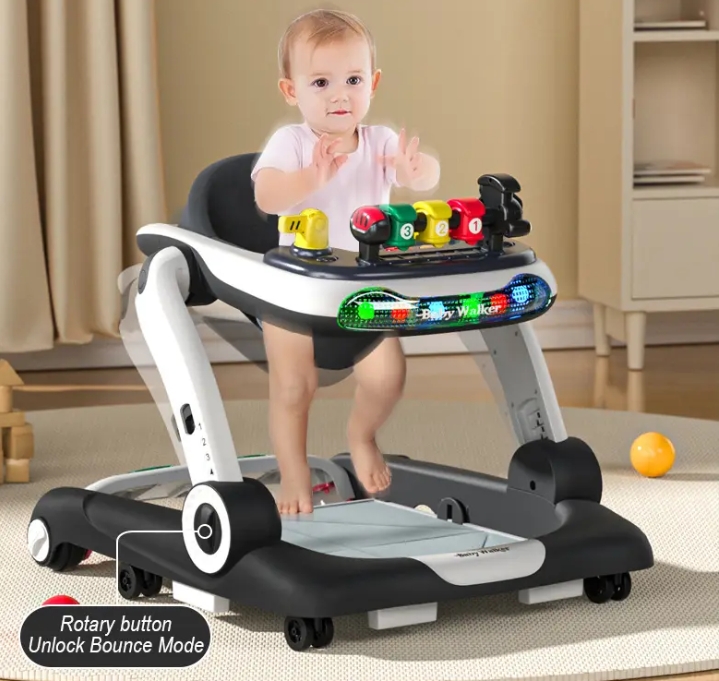 Baby Walker,4-Gear Height Adjustable Baby Walker with Wheels,5 in 1 Baby Activity Center,Music and Lights Bouncer Walker for Baby Boy 6-18 Months,Adjustable Speed Baby Push Walker