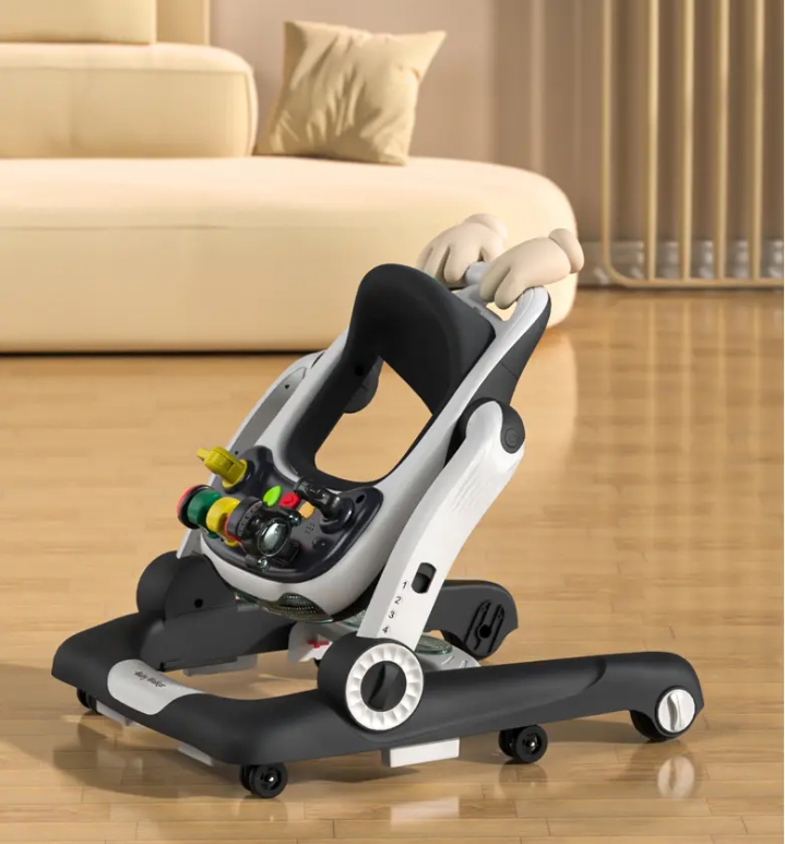 Baby Walker,4-Gear Height Adjustable Baby Walker with Wheels,5 in 1 Baby Activity Center,Music and Lights Bouncer Walker for Baby Boy 6-18 Months,Adjustable Speed Baby Push Walker