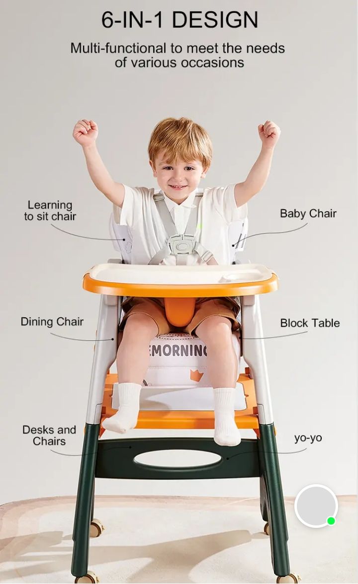 High Chair, Baby Chair For Feeding 4 In 1 Convertible You Can Use In Multiple Ways Footrest/Wheels Easily Moveable Baby Toddler Booster Seat with Tray Chair For Eating, Study, Lunch