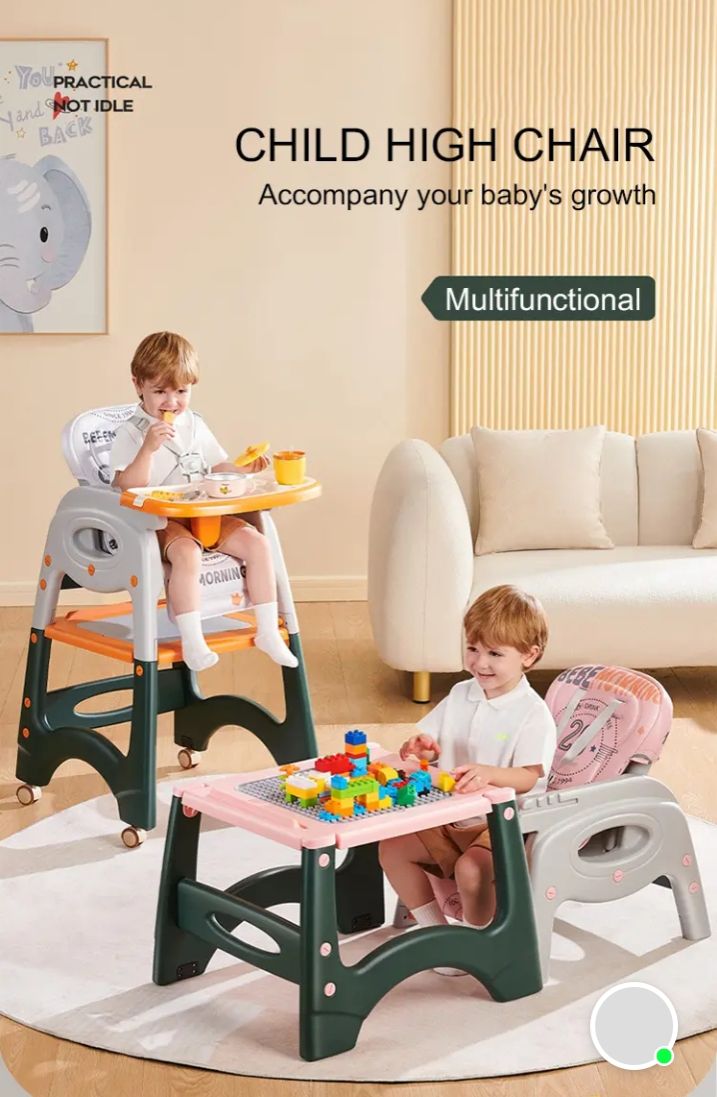 High Chair, Baby Chair For Feeding 4 In 1 Convertible You Can Use In Multiple Ways Footrest/Wheels Easily Moveable Baby Toddler Booster Seat with Tray Chair For Eating, Study, Lunch