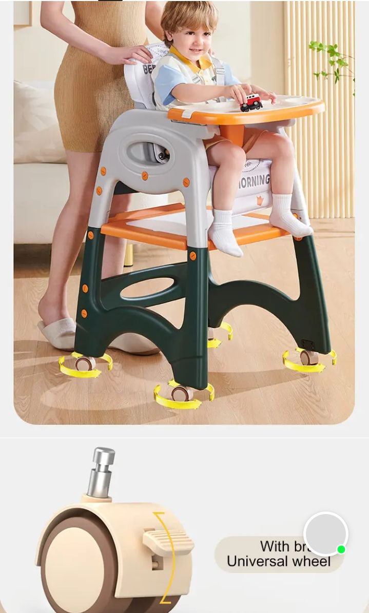 High Chair, Baby Chair For Feeding 4 In 1 Convertible You Can Use In Multiple Ways Footrest/Wheels Easily Moveable Baby Toddler Booster Seat with Tray Chair For Eating, Study, Lunch