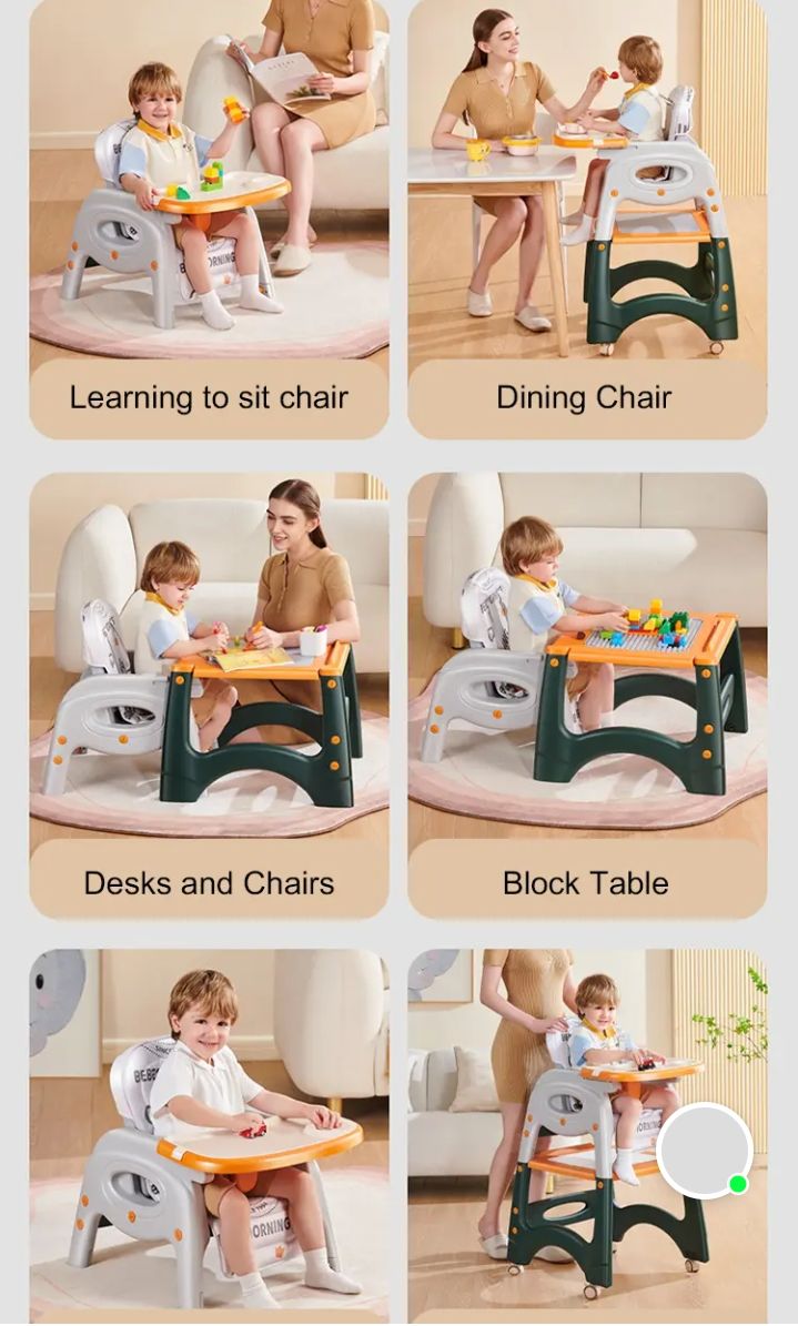 High Chair, Baby Chair For Feeding 4 In 1 Convertible You Can Use In Multiple Ways Footrest/Wheels Easily Moveable Baby Toddler Booster Seat with Tray Chair For Eating, Study, Lunch