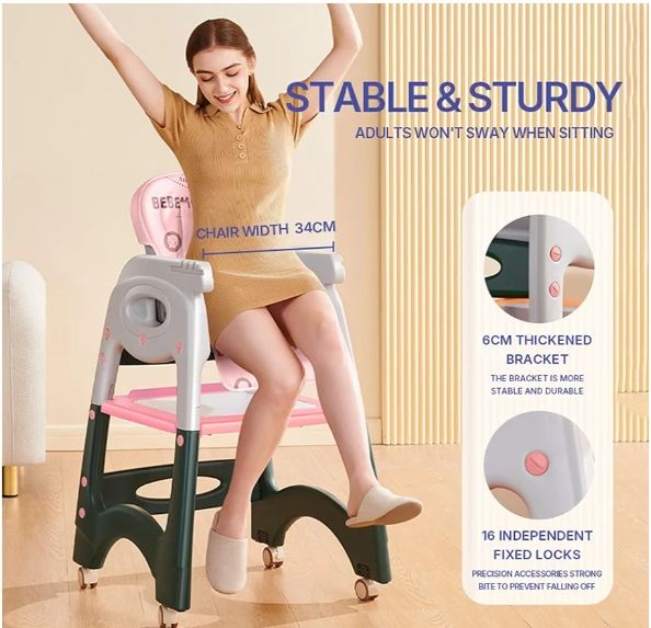 High Chair, Baby Chair For Feeding 4 In 1 Convertible You Can Use In Multiple Ways Footrest/Wheels Easily Moveable Baby Toddler Booster Seat with Tray Chair For Eating, Study, Lunch