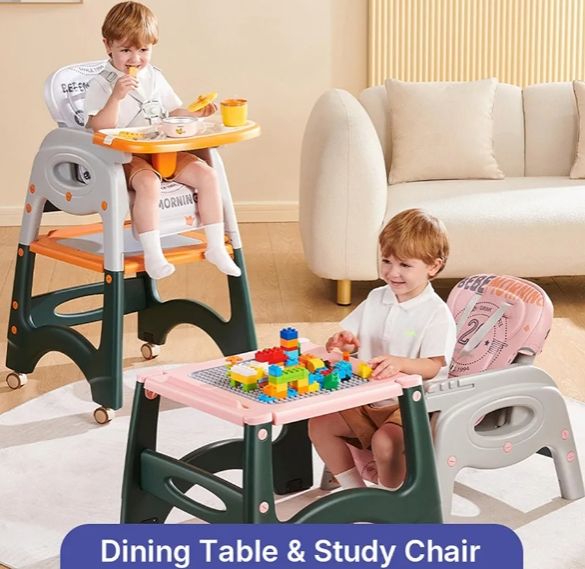 High Chair, Baby Chair For Feeding 4 In 1 Convertible You Can Use In Multiple Ways Footrest/Wheels Easily Moveable Baby Toddler Booster Seat with Tray Chair For Eating, Study, Lunch