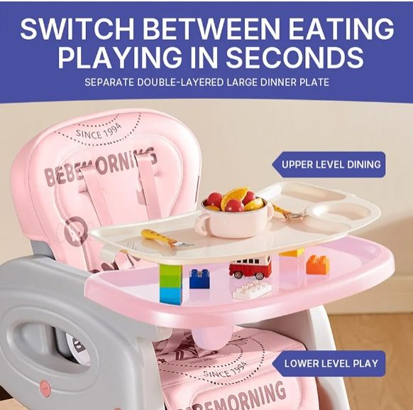 High Chair, Baby Chair For Feeding 4 In 1 Convertible You Can Use In Multiple Ways Footrest/Wheels Easily Moveable Baby Toddler Booster Seat with Tray Chair For Eating, Study, Lunch