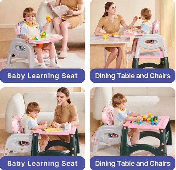 High Chair, Baby Chair For Feeding 4 In 1 Convertible You Can Use In Multiple Ways Footrest/Wheels Easily Moveable Baby Toddler Booster Seat with Tray Chair For Eating, Study, Lunch