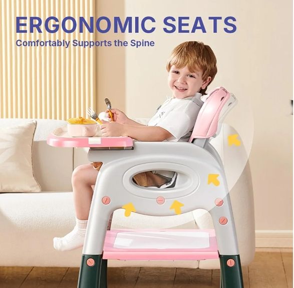 High Chair, Baby Chair For Feeding 4 In 1 Convertible You Can Use In Multiple Ways Footrest/Wheels Easily Moveable Baby Toddler Booster Seat with Tray Chair For Eating, Study, Lunch