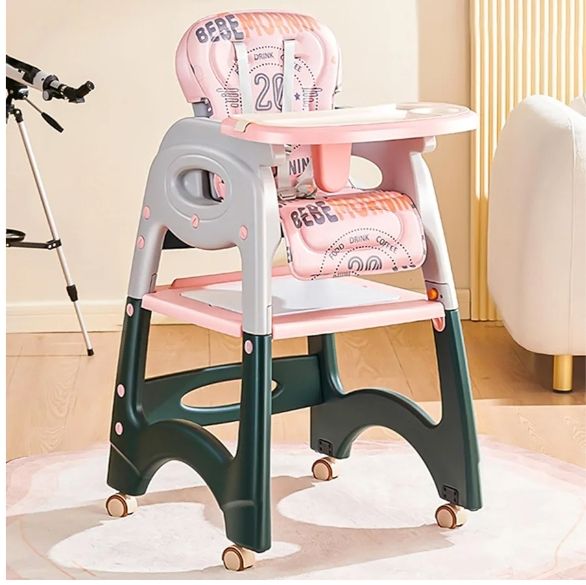 High Chair, Baby Chair For Feeding 4 In 1 Convertible You Can Use In Multiple Ways Footrest/Wheels Easily Moveable Baby Toddler Booster Seat with Tray Chair For Eating, Study, Lunch