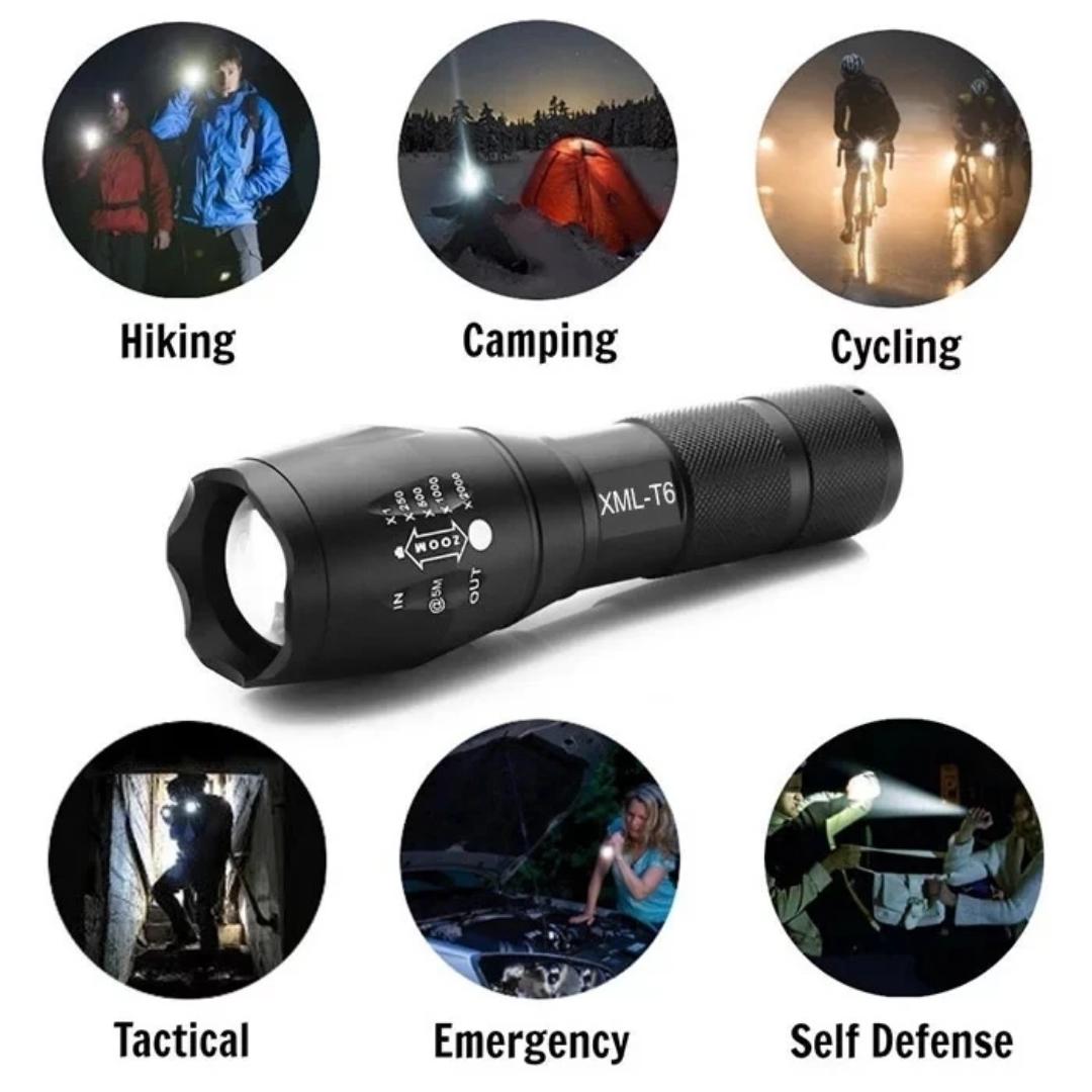 Military zoom torch metallic high grade powerful flashlight 4 modes power waterproof rechargeable torch
