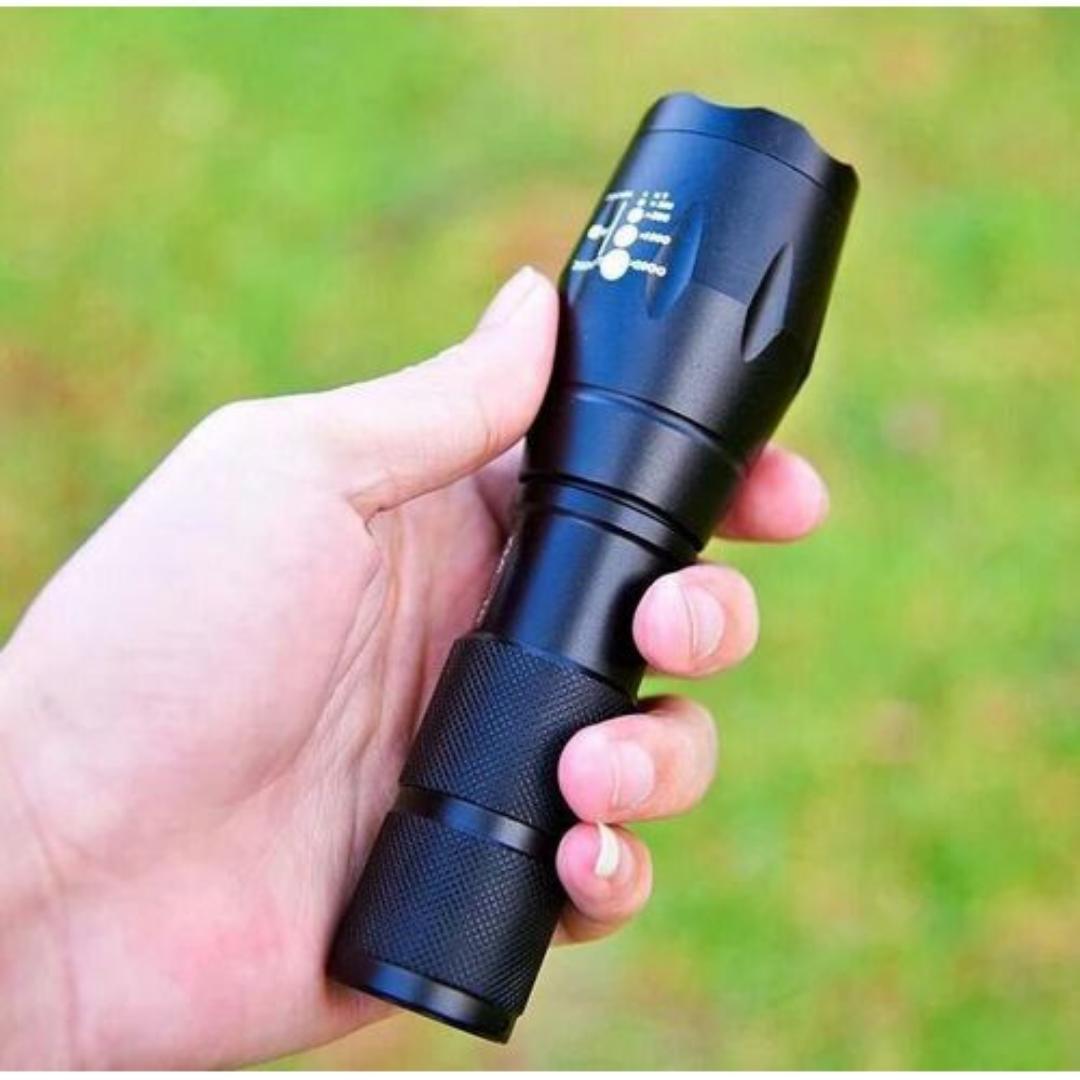 Military zoom torch metallic high grade powerful flashlight 4 modes power waterproof rechargeable torch