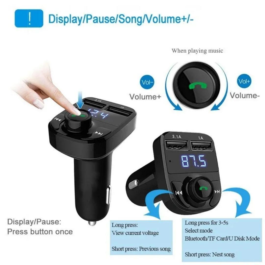 X8 Super Fast Dual Car 3.1A Charger Wireless FM Radio And Bluetooth Car Modulator Adapter